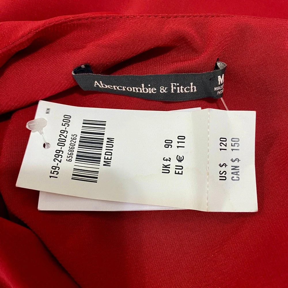 NWT Abercrombie & Fitch Red Backless Ruched Midi Dress Med Cocktail Formal Event